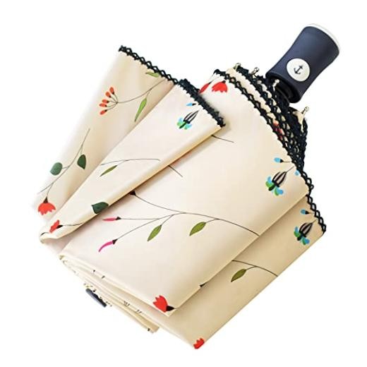 Travel Umbrella Compact Folding Auto Open and Close for Windproof, Flowers
