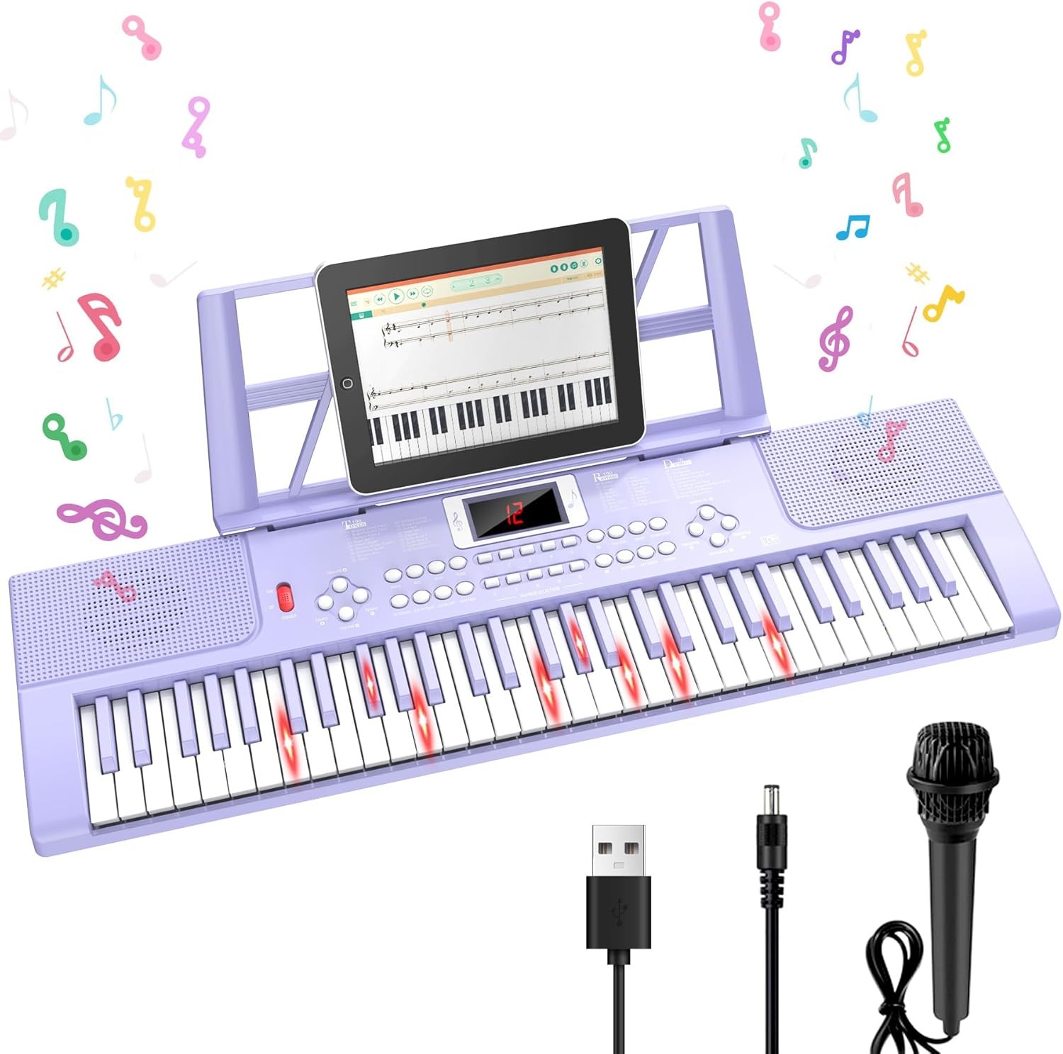 Piano keyboard, 61-key upgraded version, children's piano musical toy (purple)