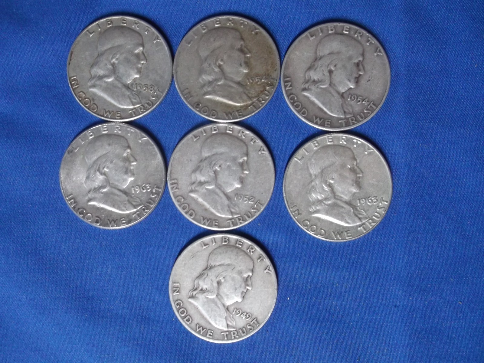 Lot 7 Franklin 90% Silver 1952-63 US Coins 87.2 Grams Mint