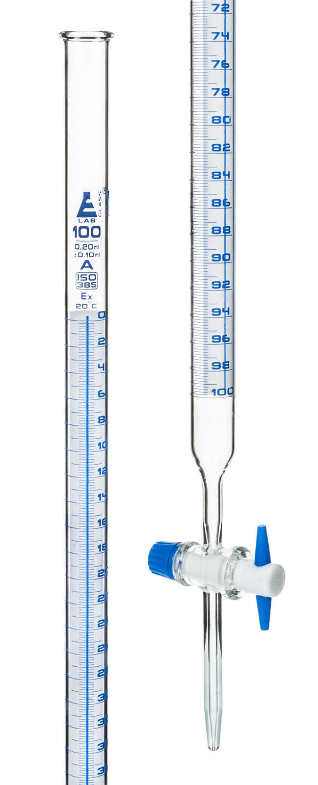 100ml Shellbach Glass Burette - Class A - PTFE Stopcock - Eisco Labs