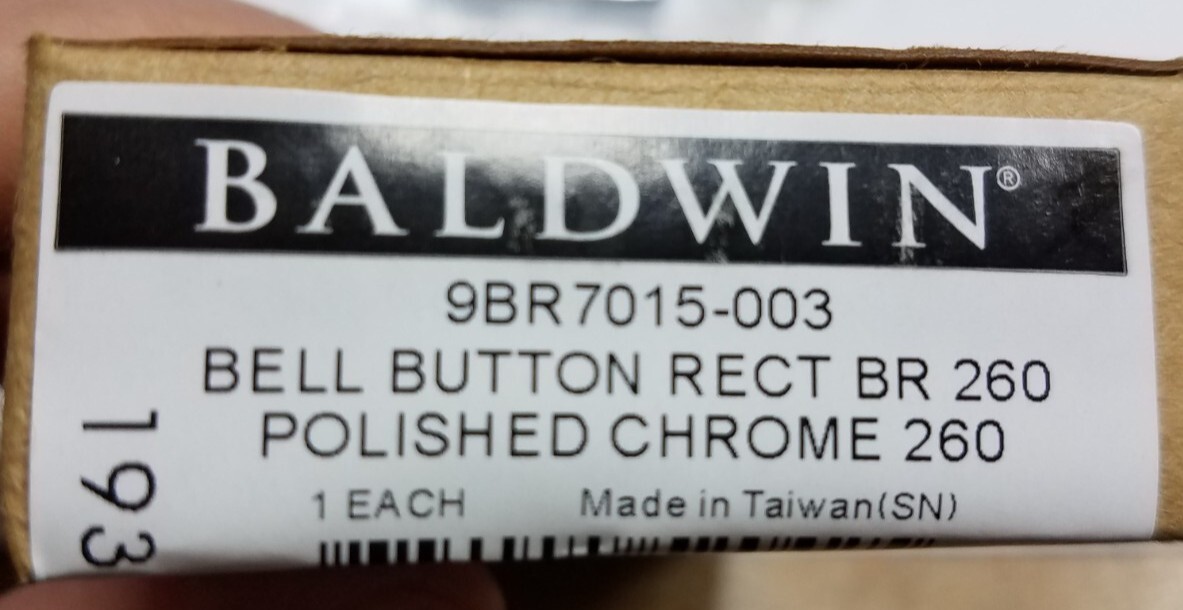 Baldwin 9BR7015 Rectangular Bell Buttons Solid Brass Price is for 1 Each