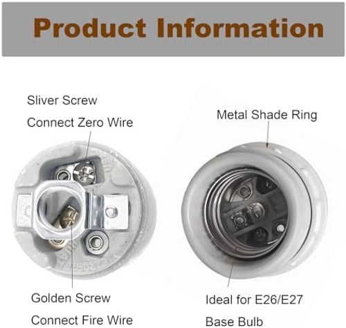 E26 Socket,Ceramic Medium Base Screw Socket E26 E27 Threaded Glazed Porcelain...