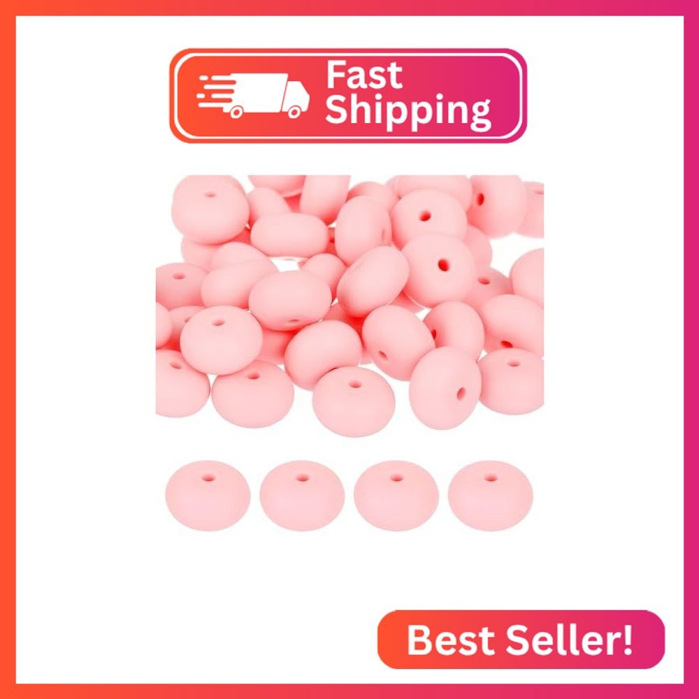 uxcell 50Pcs 14mm Silicone Lentil Beads, Rubber Abacus Focal Bead Loose Bulk Bea