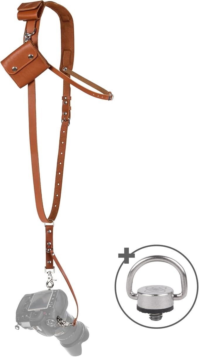 Coiro Leather Camera Strap for One Camera -  Single Leather Harness, Color Tan