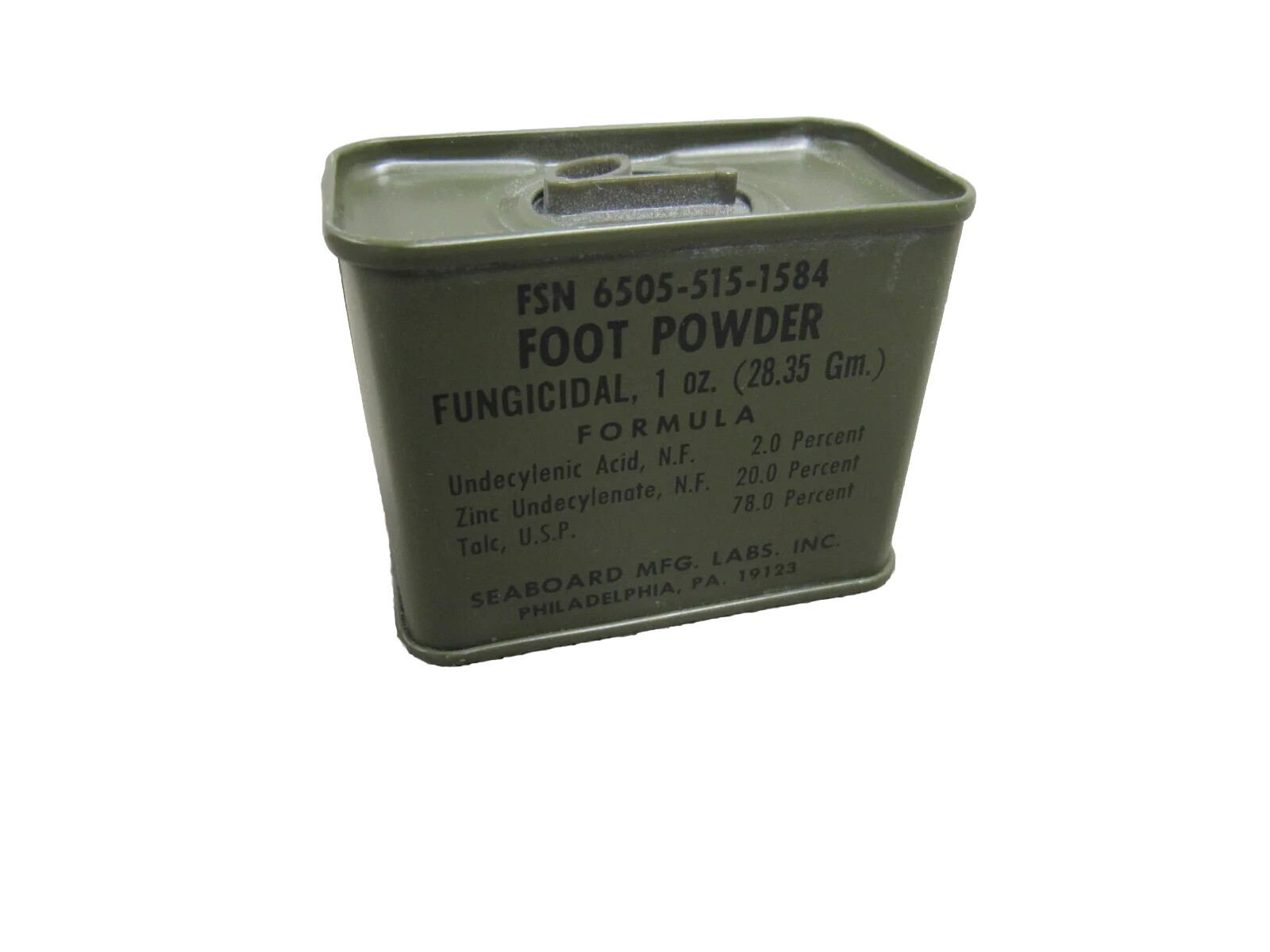 Vietnam Era US Foot Powder 1969 Seaboard Mfg Labs Unopened New Old Stock