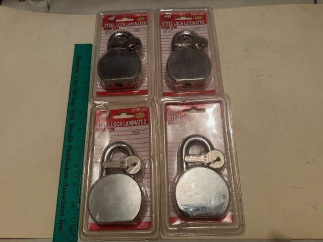 NEW - WHOLESALE LOT OF 4 KEYED DIFF Hardened Steel 3 Key WEATHERPROOF PADLOCKS