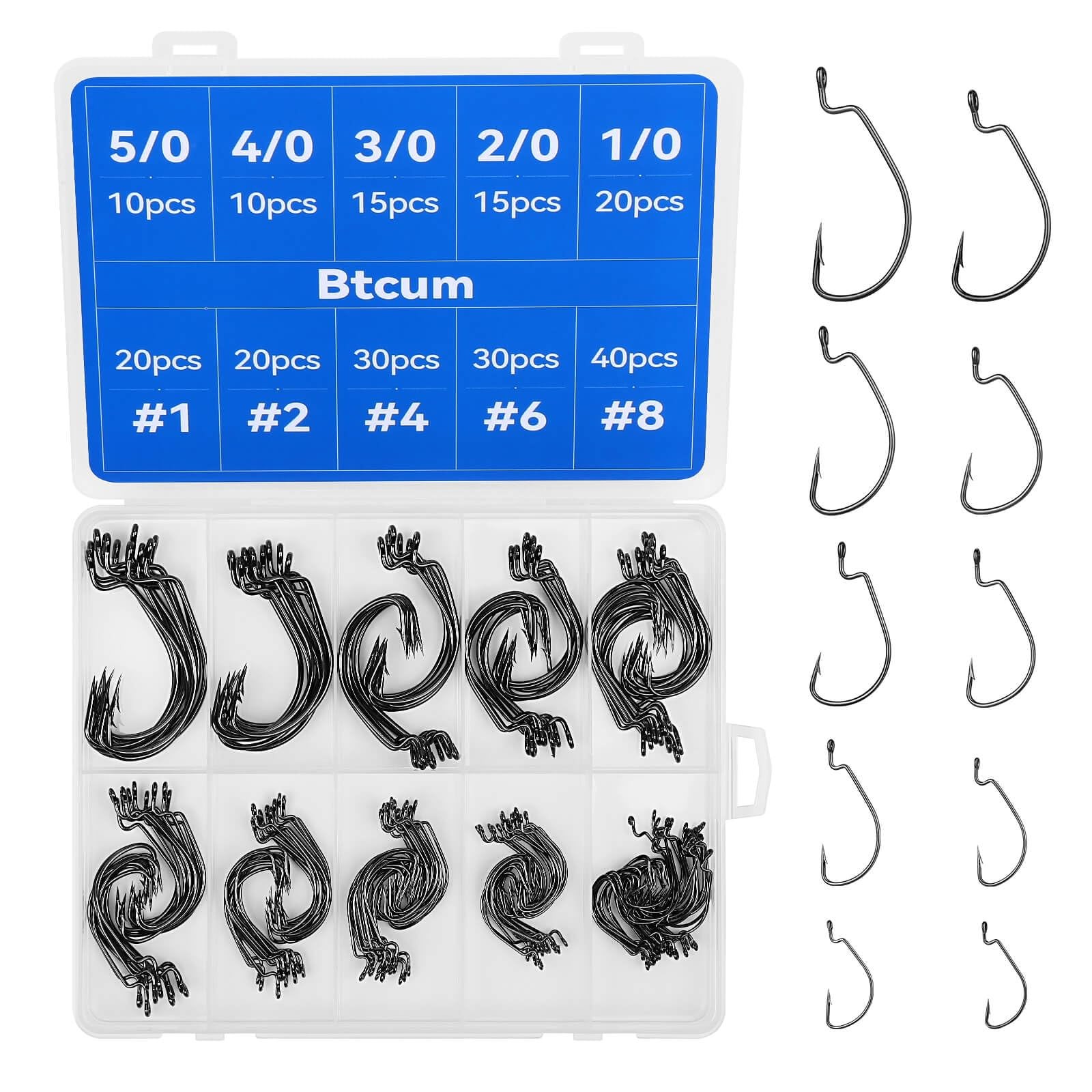 210 Pcs Fishing Hooks, Worm Hooks for Bass Fishing, Ewg Hooks for Soft Plasti...