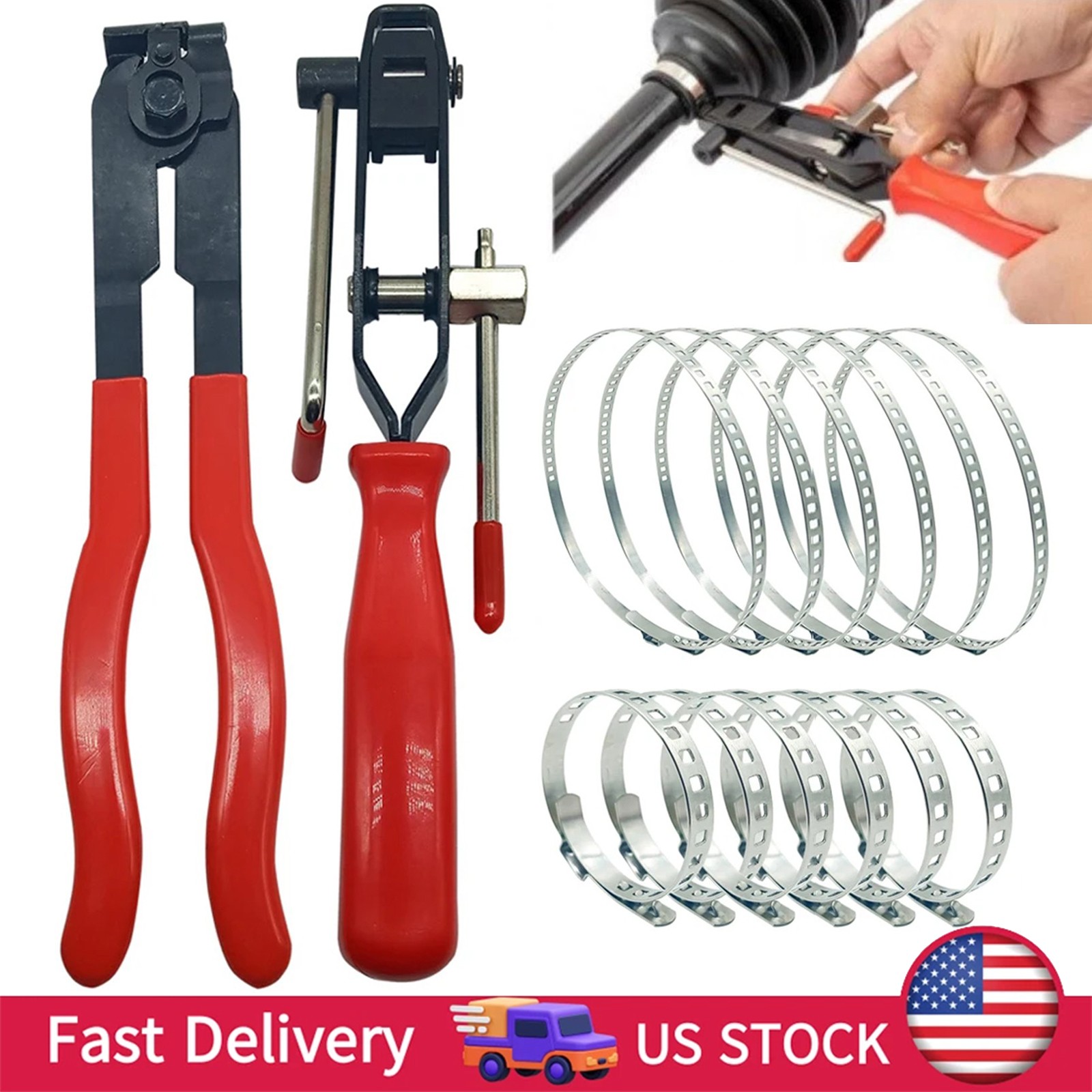 14Pcs Universal Adjustable Axle CV Joint Boot Crimp Clamps W/ Clamp Pliers Tool