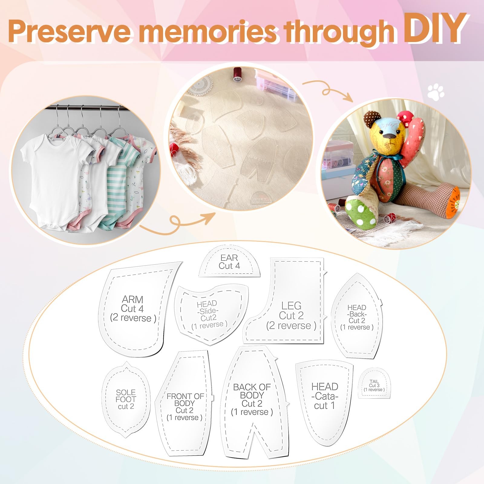 30 Pcs Memory Bear Sewing Patterns Acrylic Template Ruler Set Stuffed Animal ...