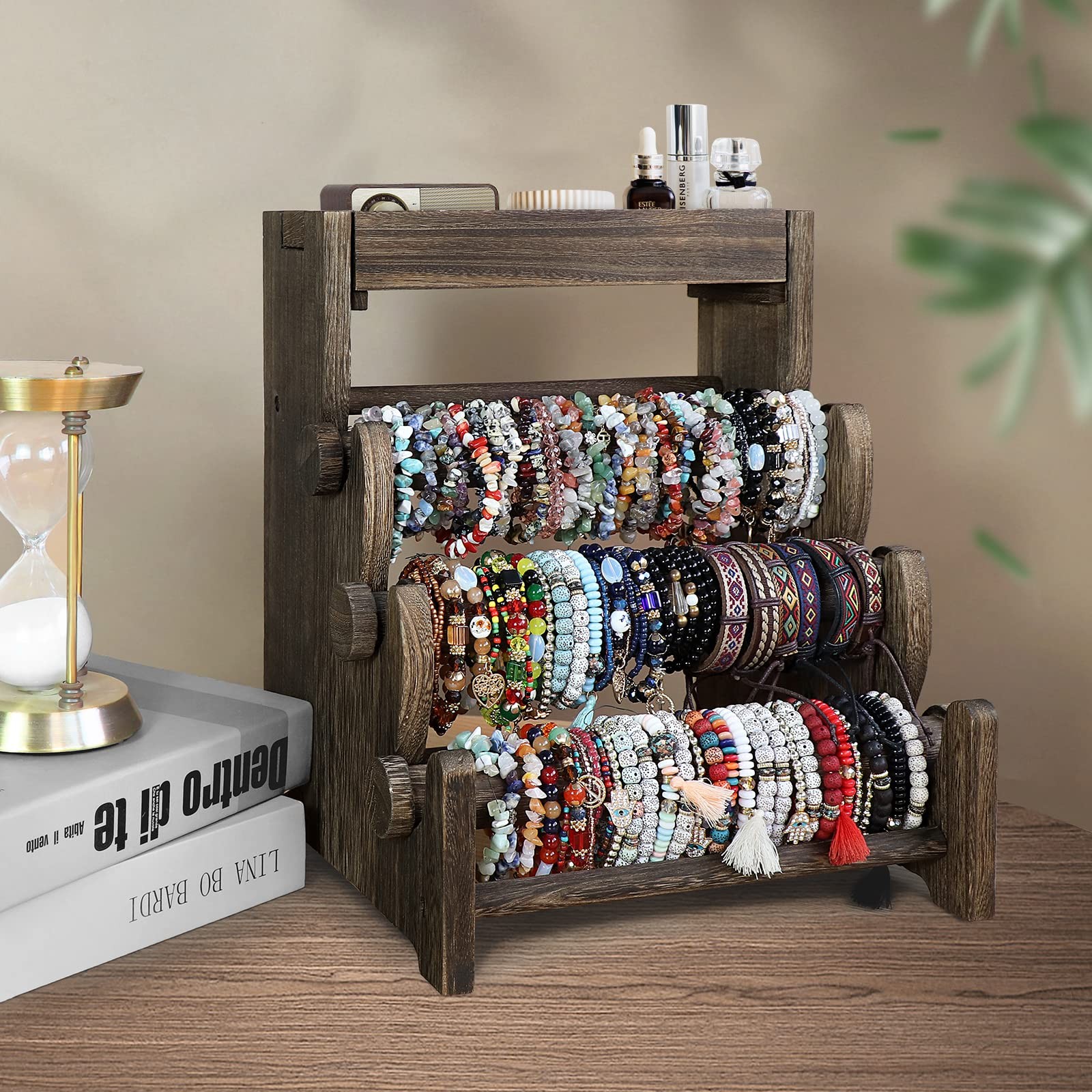 LadyRosian 4 Tier Wooden Bracelet Holder, Bangle Watch Brown 4-Tier Box