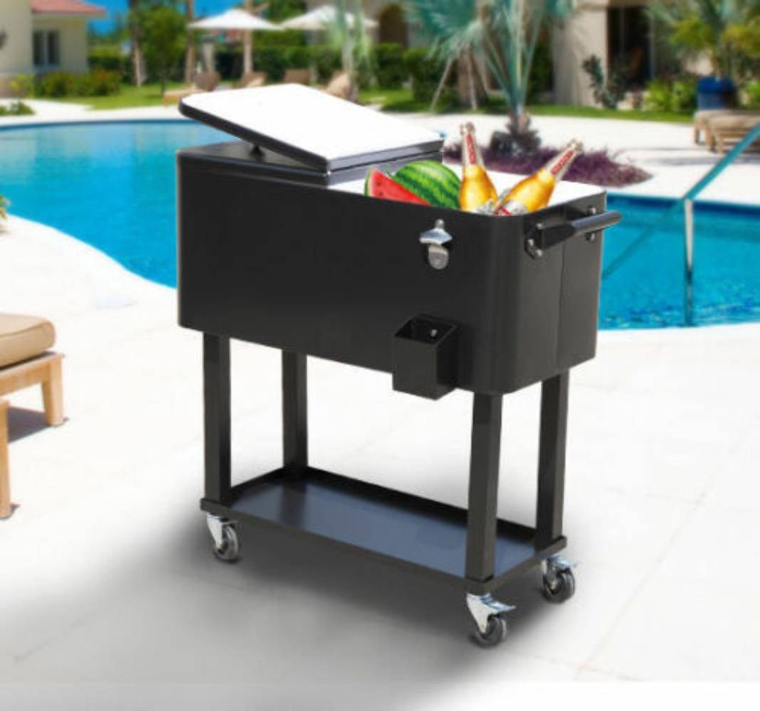 80 QT Outdoor Rolling Cooler Cart Ice Beer Beverage Chest Party Drink Camping