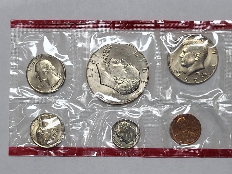 Full Set of 1977 UNCIRCULATED coins Denver Mint Never touched almost 50 years B