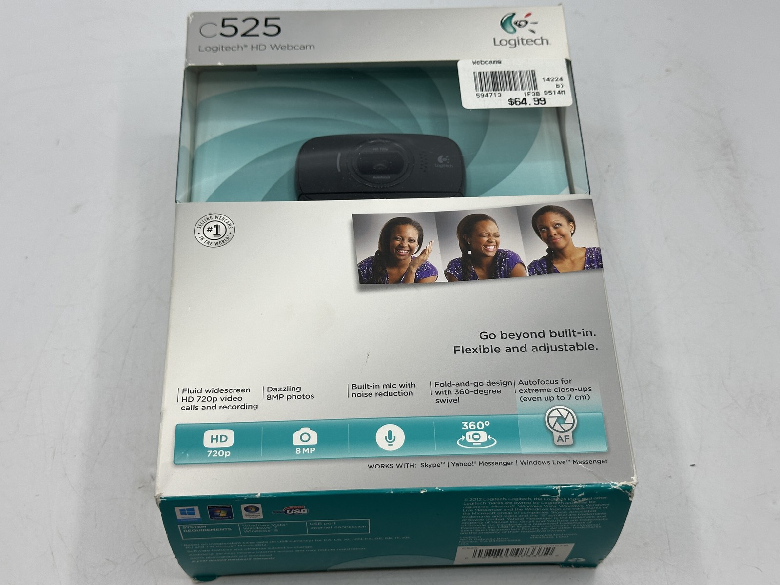 NEW Logitech C525 HD Webcam and Microphone 720p 8mp Swivel USB 2.0