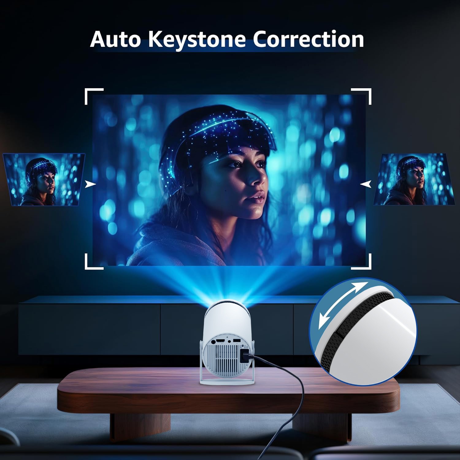 Android 12 Smart Projector WiFi 6 Portable Mini with Keystone Correction