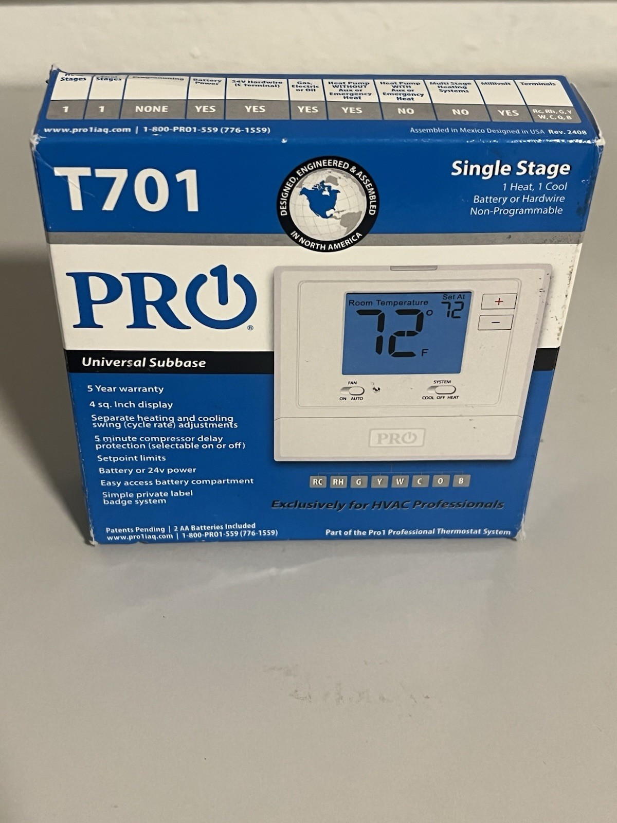 Pro1 T701 Single Stage Non-Programmable Wall Thermostat for 1 Heat/1 White
