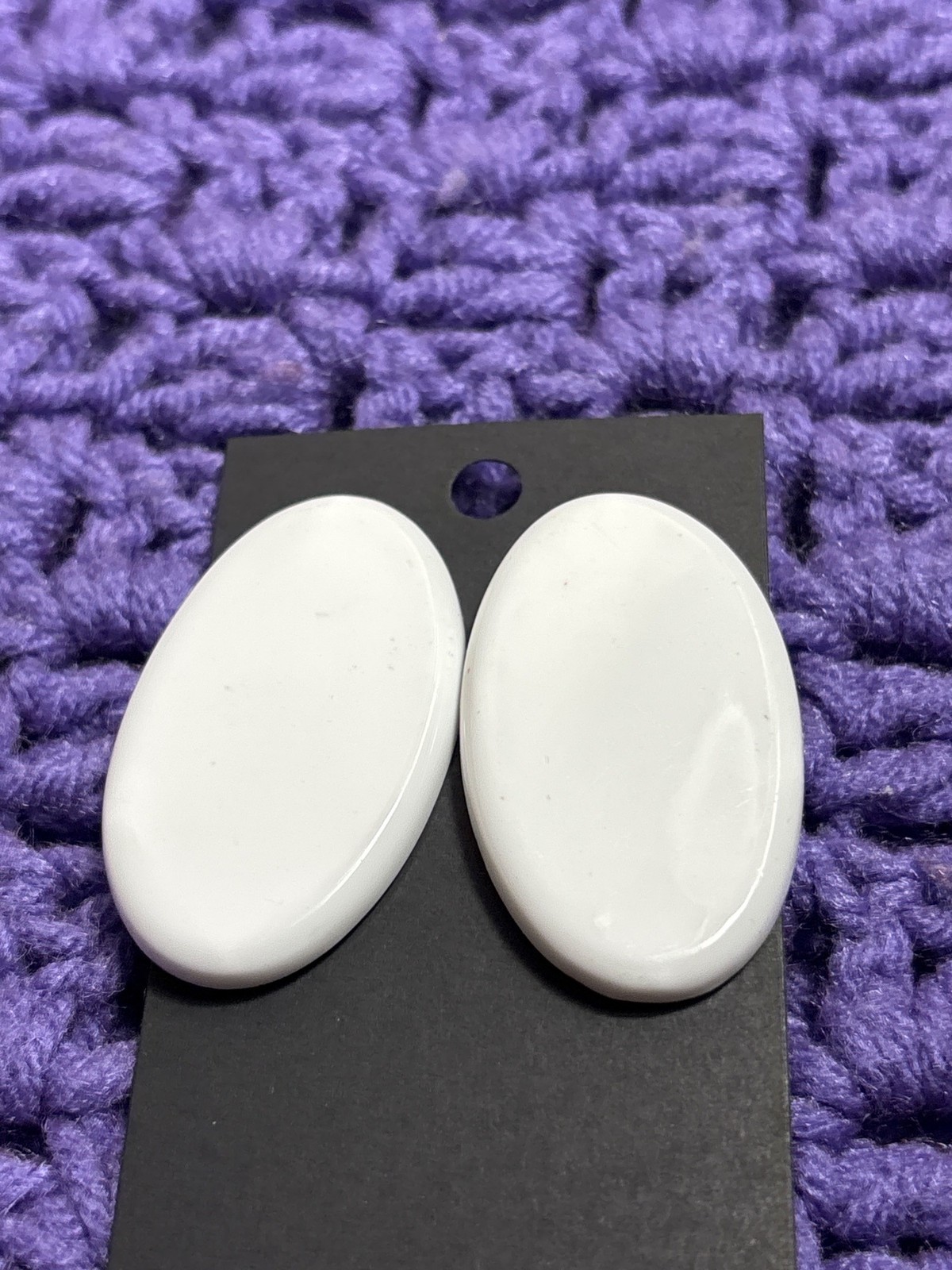 Vintage white Plastic Oval Stud Earrings Statement 1.75 inches Long