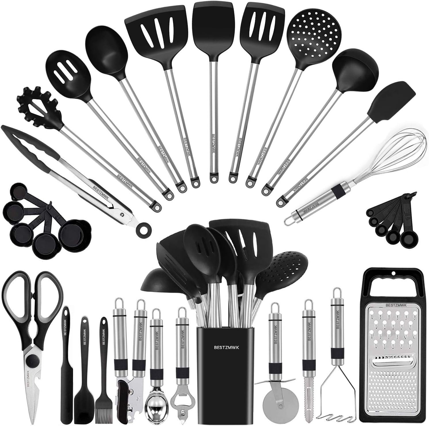 33 Pcs Silicone Kitchen Utensil Set with Stainless Steel Handles Nonstick Safe