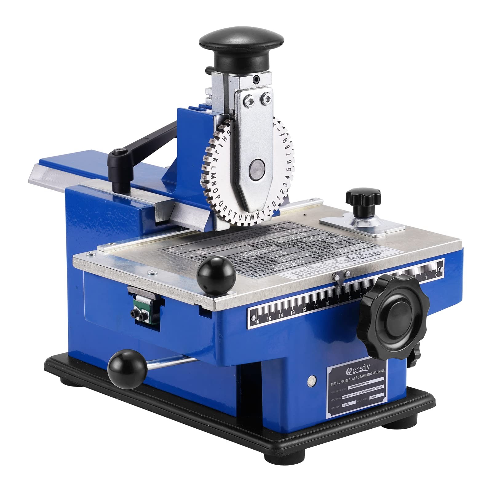 Consfly Metal Nameplate Stamping Machine 6mm Character Wheel, Blue