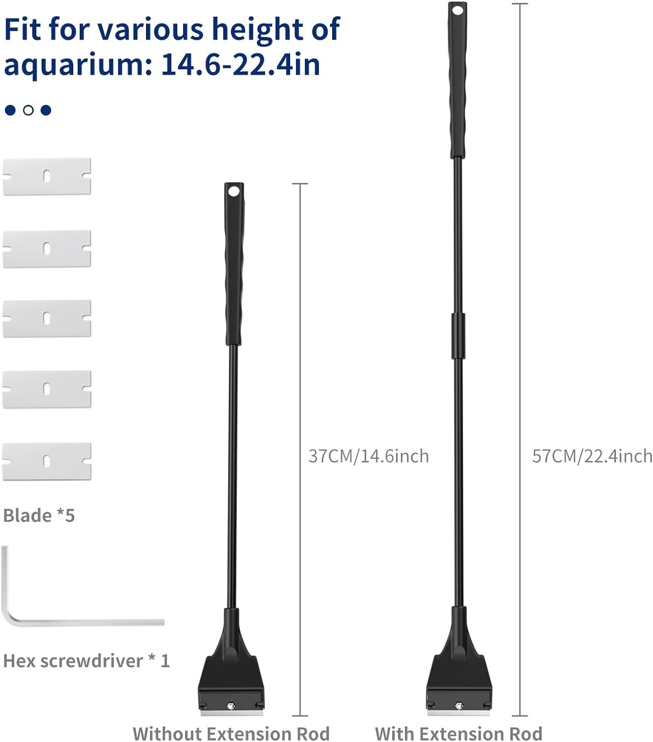 Aquarium Algae Scraper for Glass Aquariums with 5 Replaceable Blades, Fish Tank