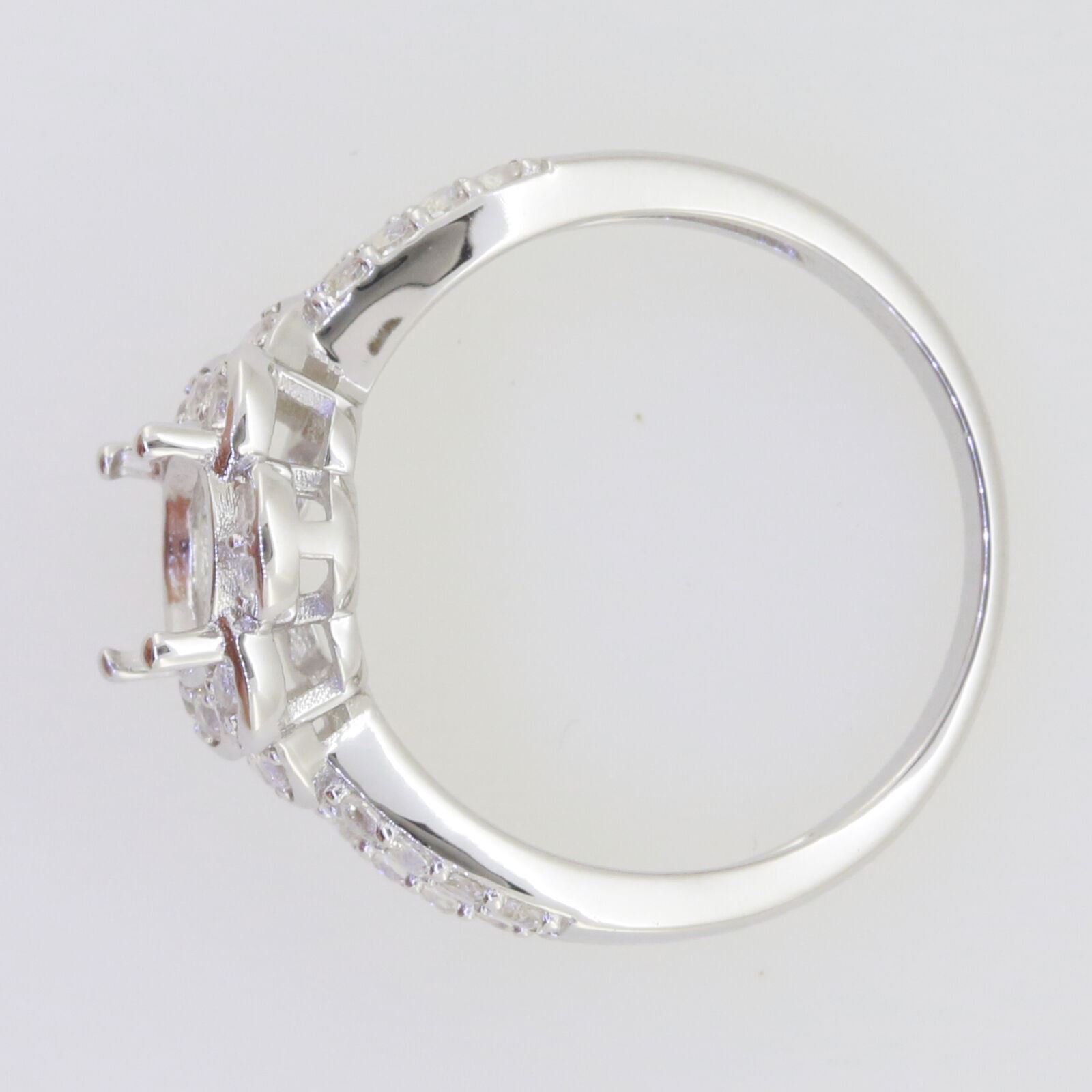 Sterling Silver Semi Mount Ring Setting Oval OV 9x7mm Halo Split Shank
