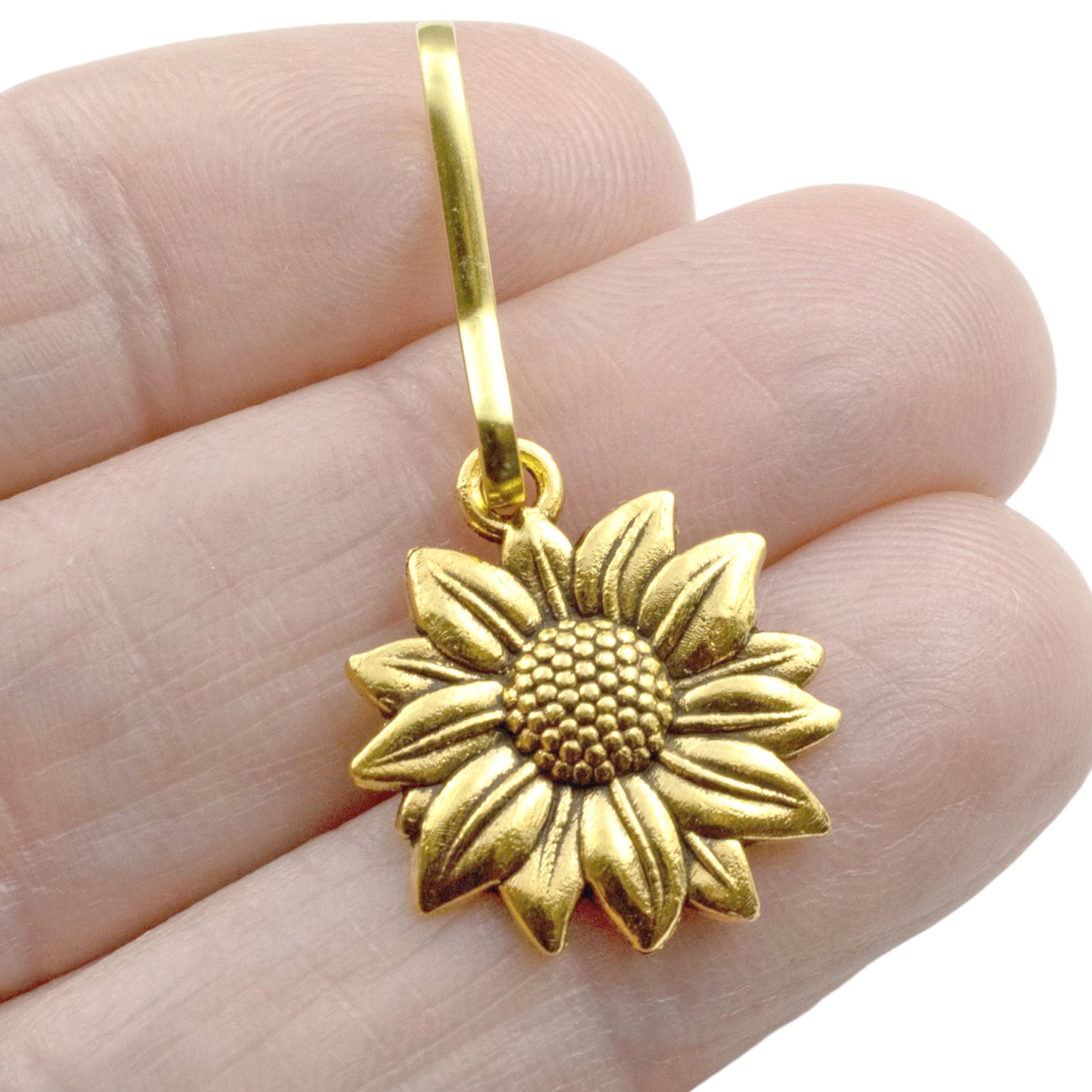 Gold Sunflower Zipper Pull Charm Decorative Bag Jacket Keychain Clip 1.5"