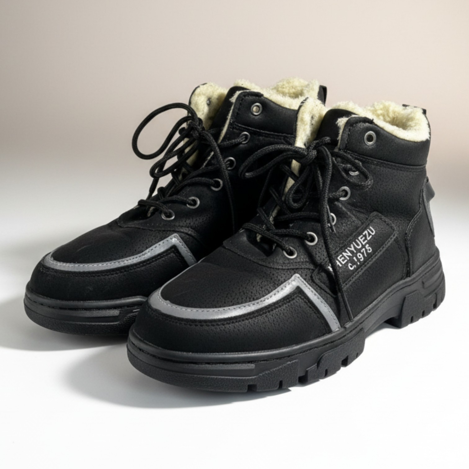 Zhenyuezu Winter Boots Black Faux Fur Lined Lace Up Mens 10 Outdoor Comfort