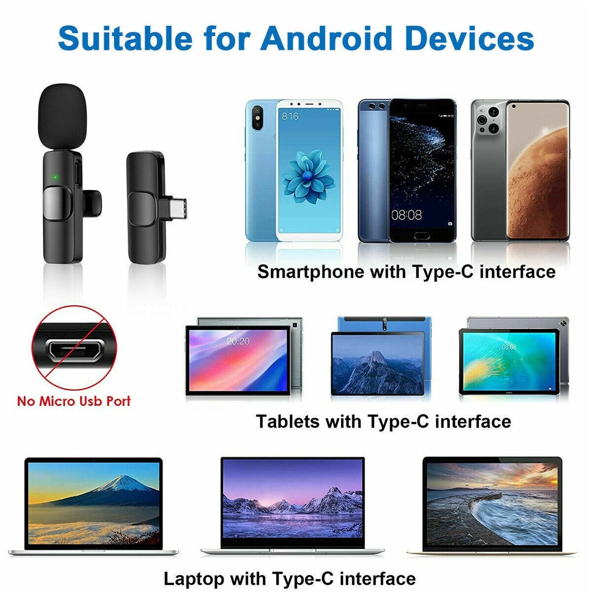 Wireless Lavalier Lapel Microphone 80G, Rechargeable, Wireless