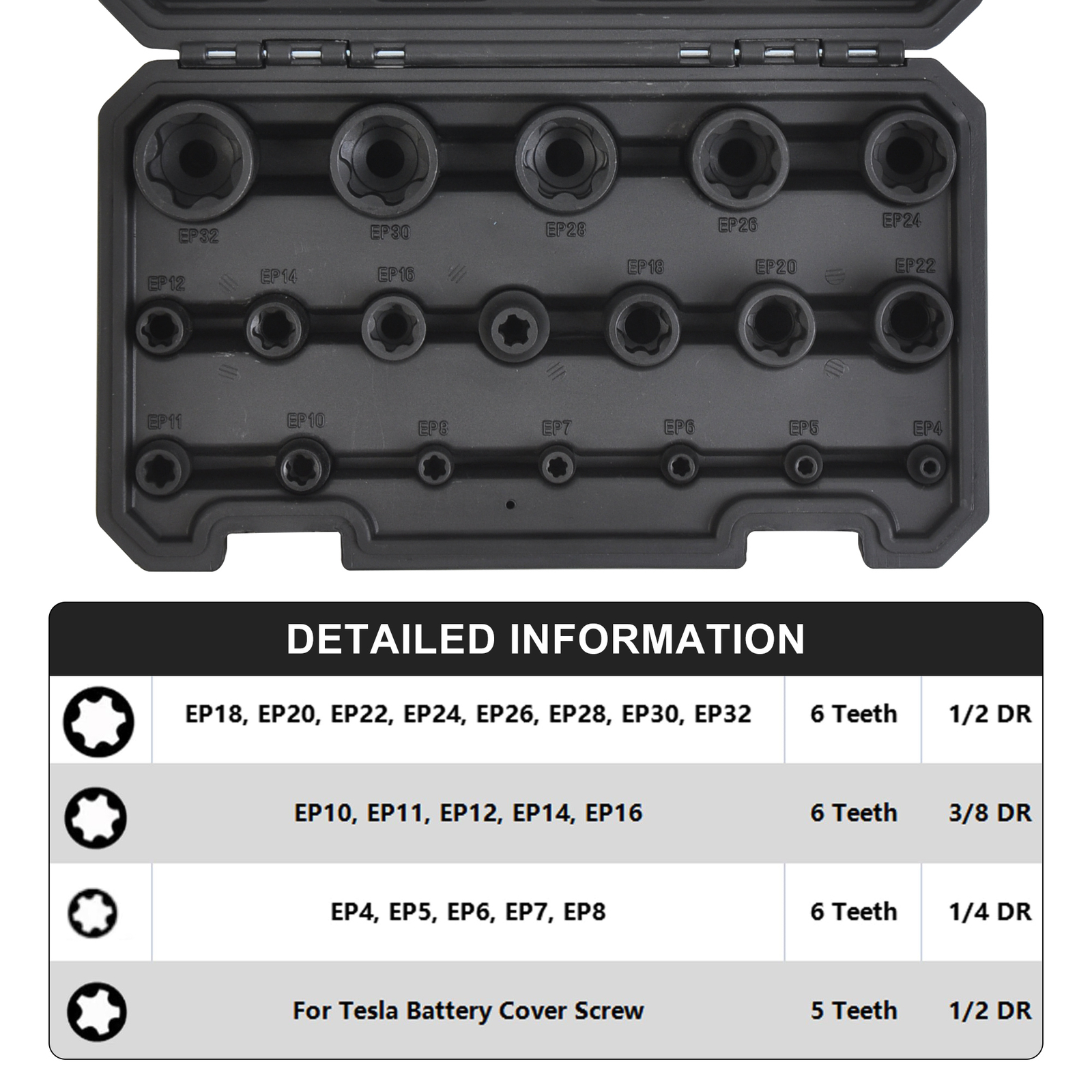 19pcs External Torx Plus Socket Set 6 Point EP Socket EP4, Dr E-Torx Plus Socket