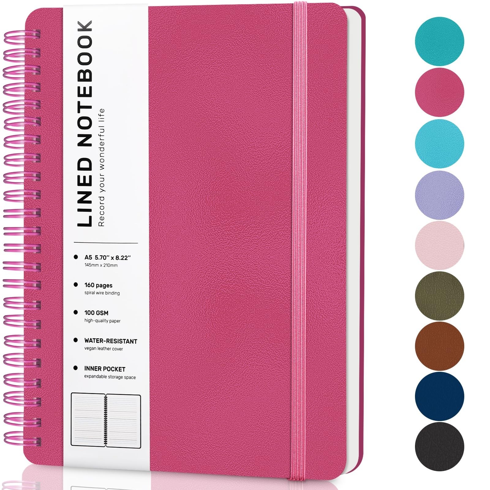 Lined Spiral Journal Notebook with 160 Pages, 8×5.7in, A5 Spiral Notebook,