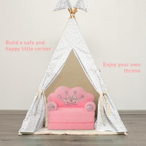 Toddler Chair Comfy，Foldable Princess Couch for Girl, Toddler Recliners Pink
