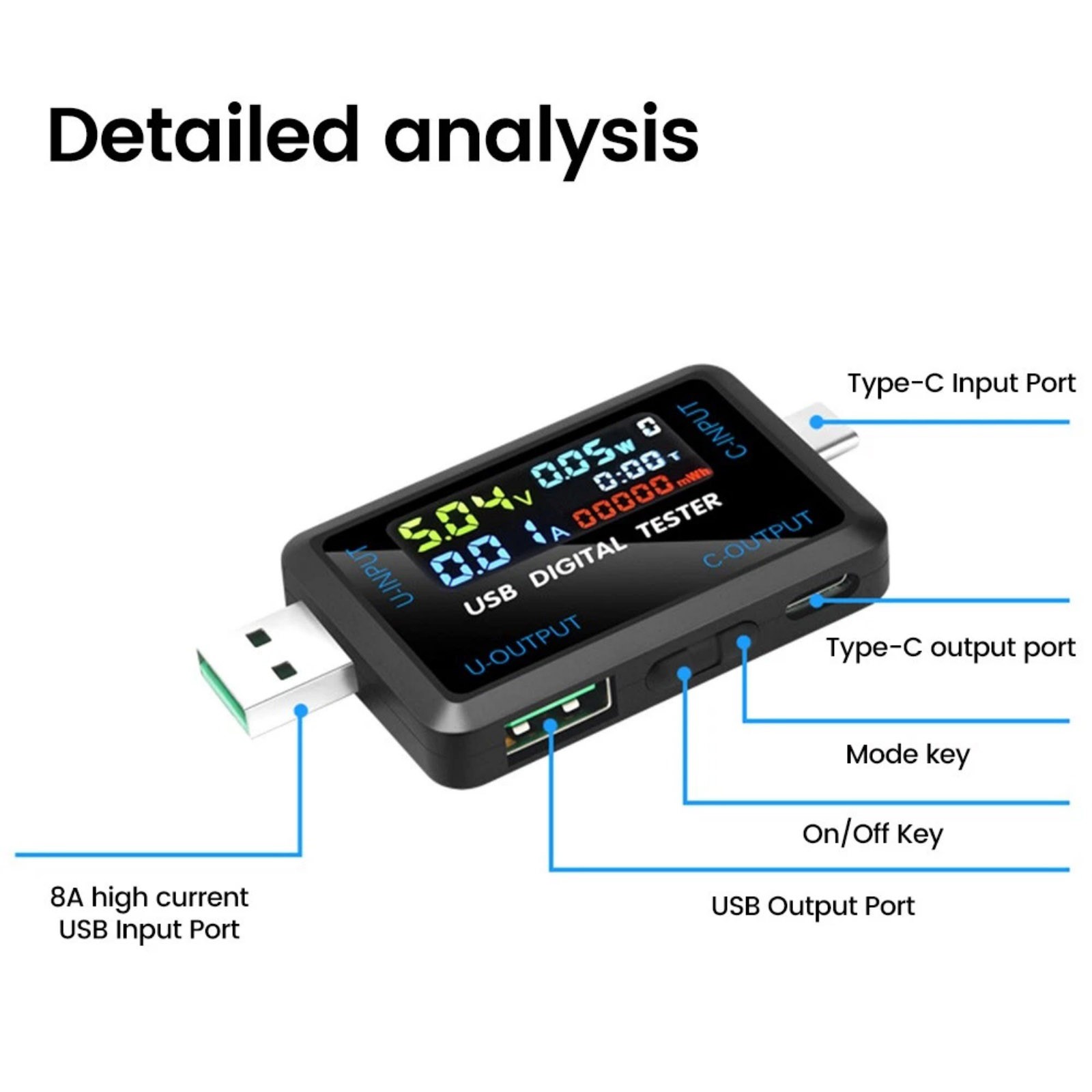 Maintenance USB C Voltmeter Current Meter Multi Function Button Power Monitor