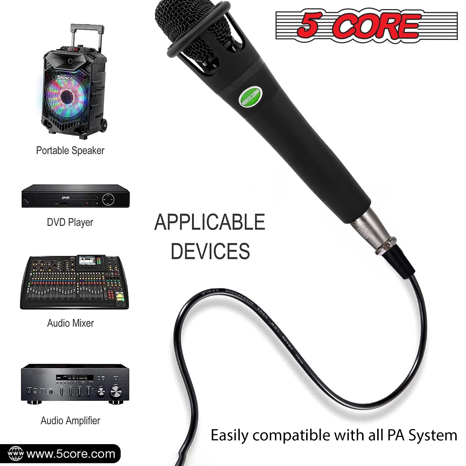 5Core Podcast Mic Vocal Desktop Microphone XLR To Aux 3.5mm Interview +Stand