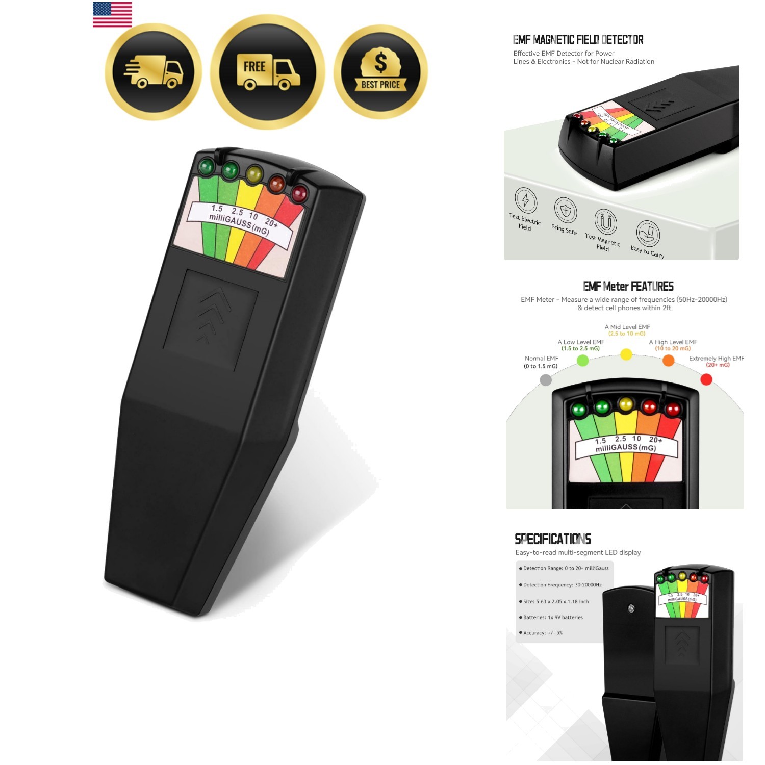 Handheld LED EMF Magnetic Field Ghost Hunting Detector Electromagnetic Parano...
