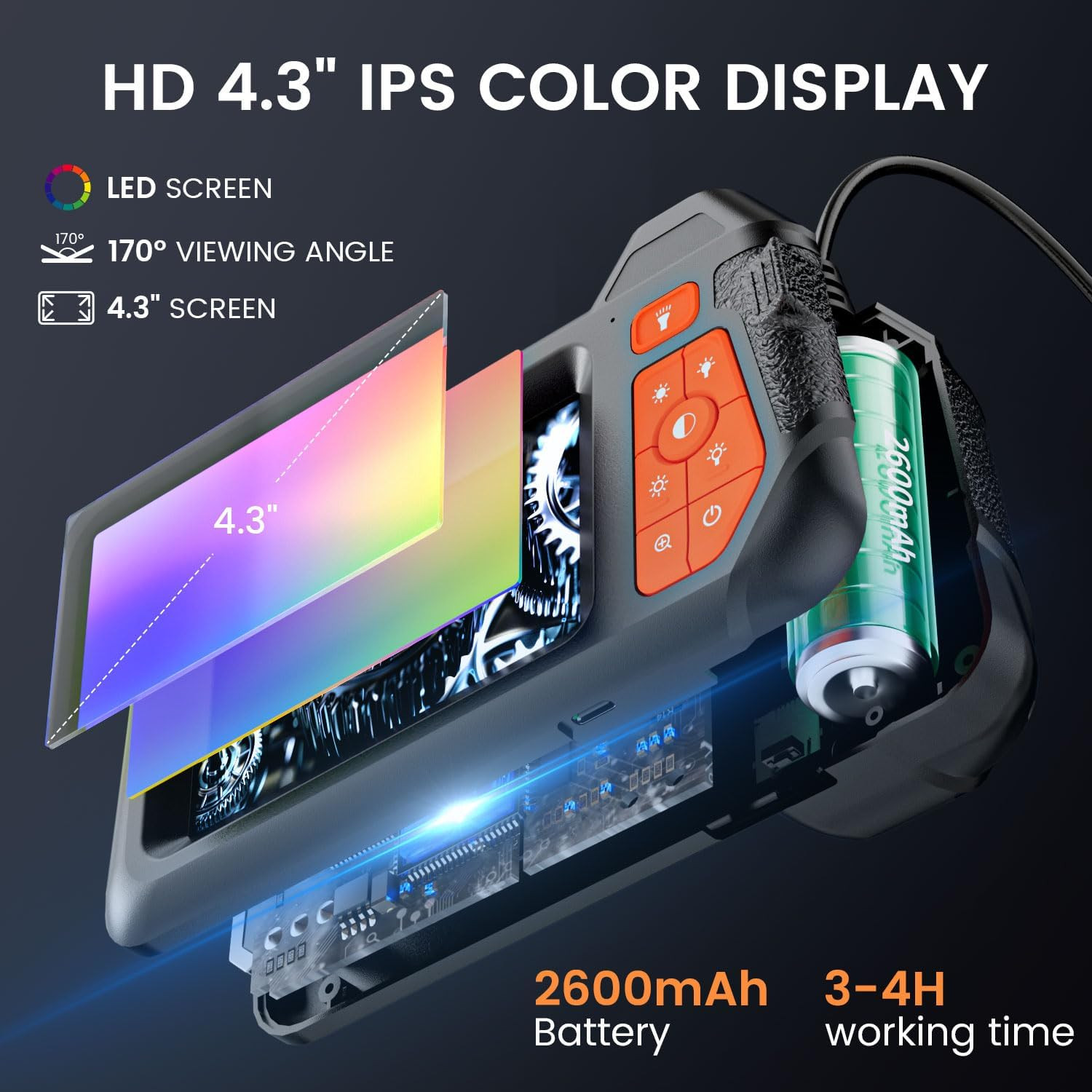 Endoscope Camera with Light: 4.3" 1080P HD Dual-Lens Inspection Borescope Camera