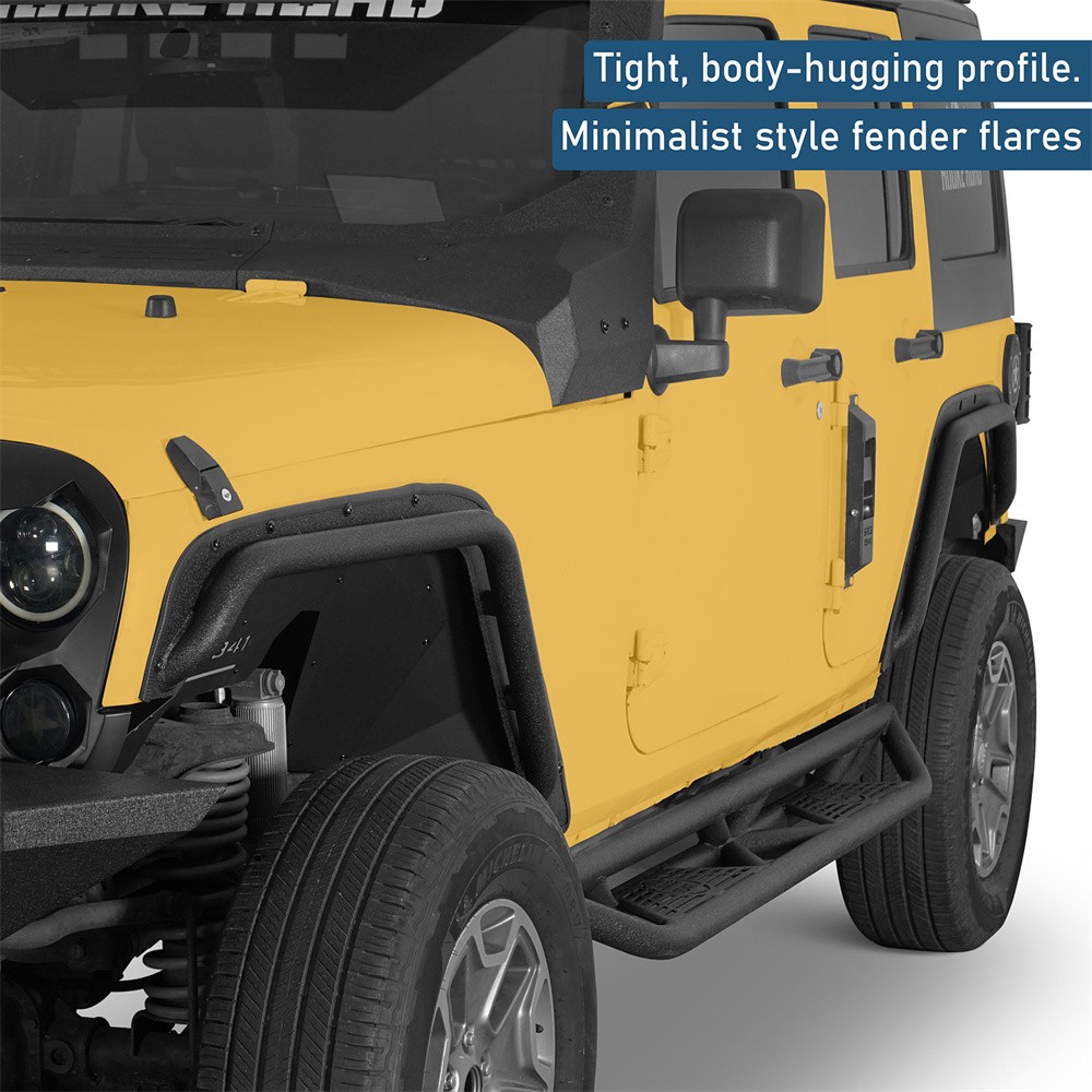 Hooke Road Front & Rear Compact Tube Fender Flares Fit 07-18 Jeep Wrangler JK