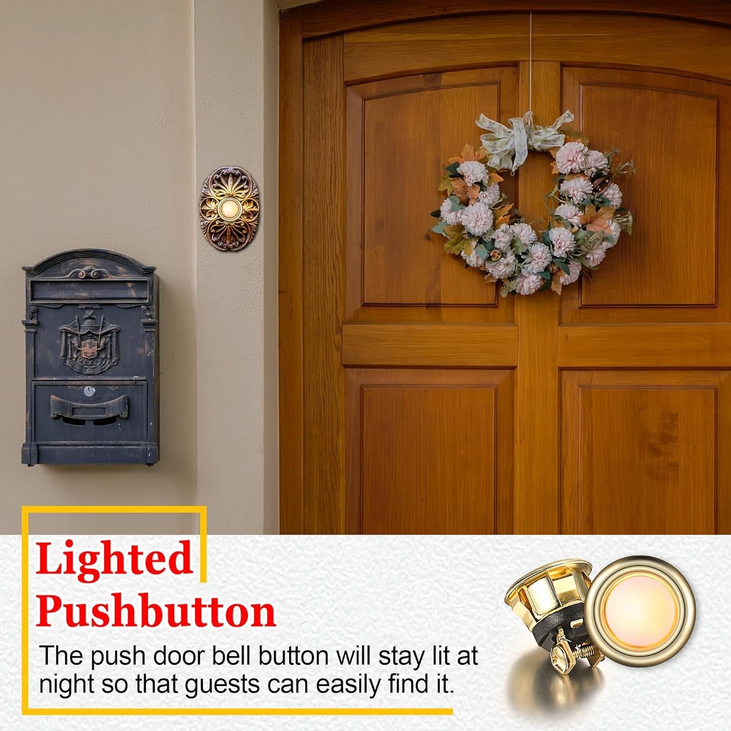 2Pack Lighted Doorbell Button Replacement, Easy to Install Wired Doorbell Button
