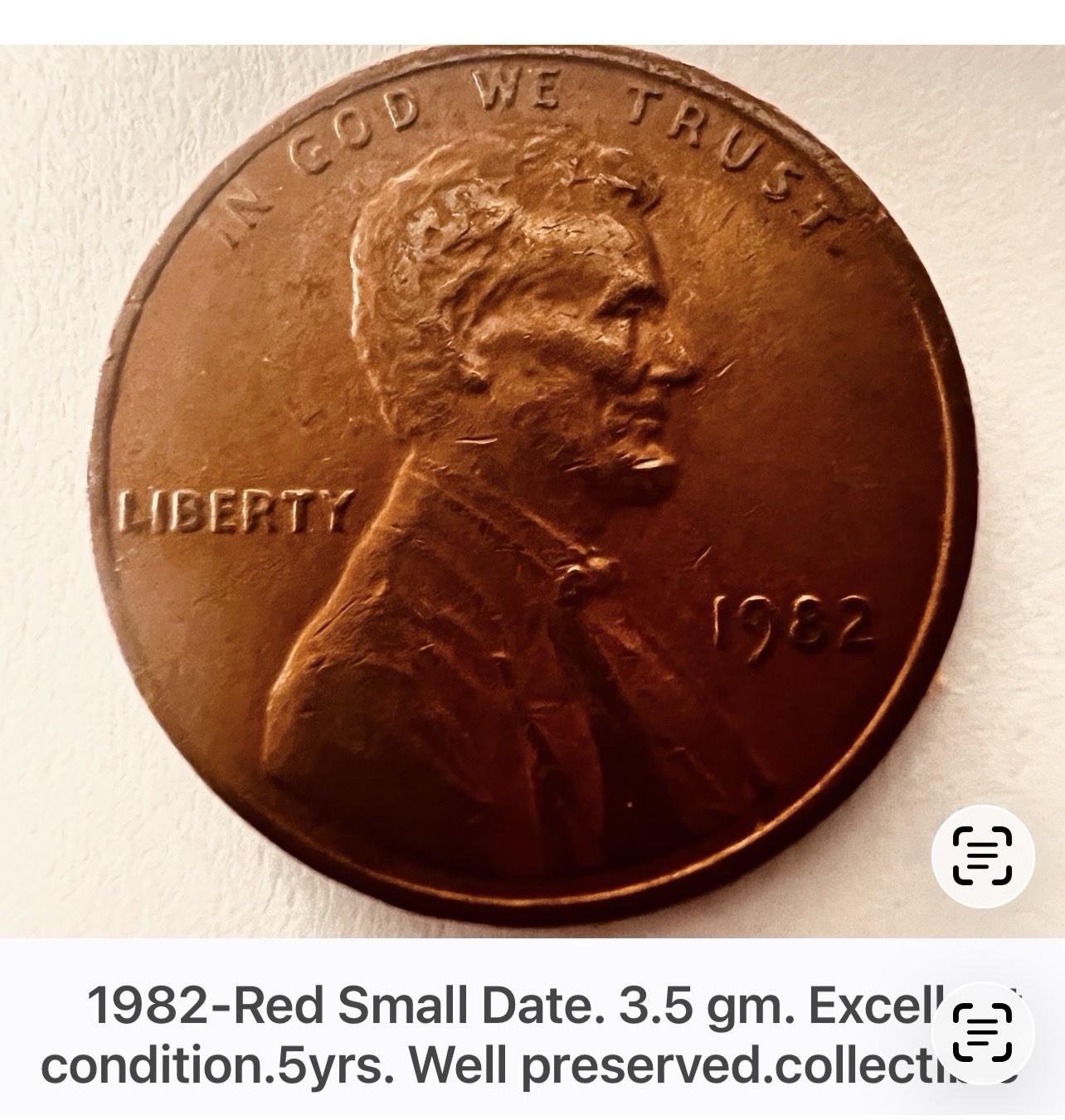 1982-No Mint Small Date 3.5 gm. Lincoln Ct AU. Error, Sharp Details.Doubling  .