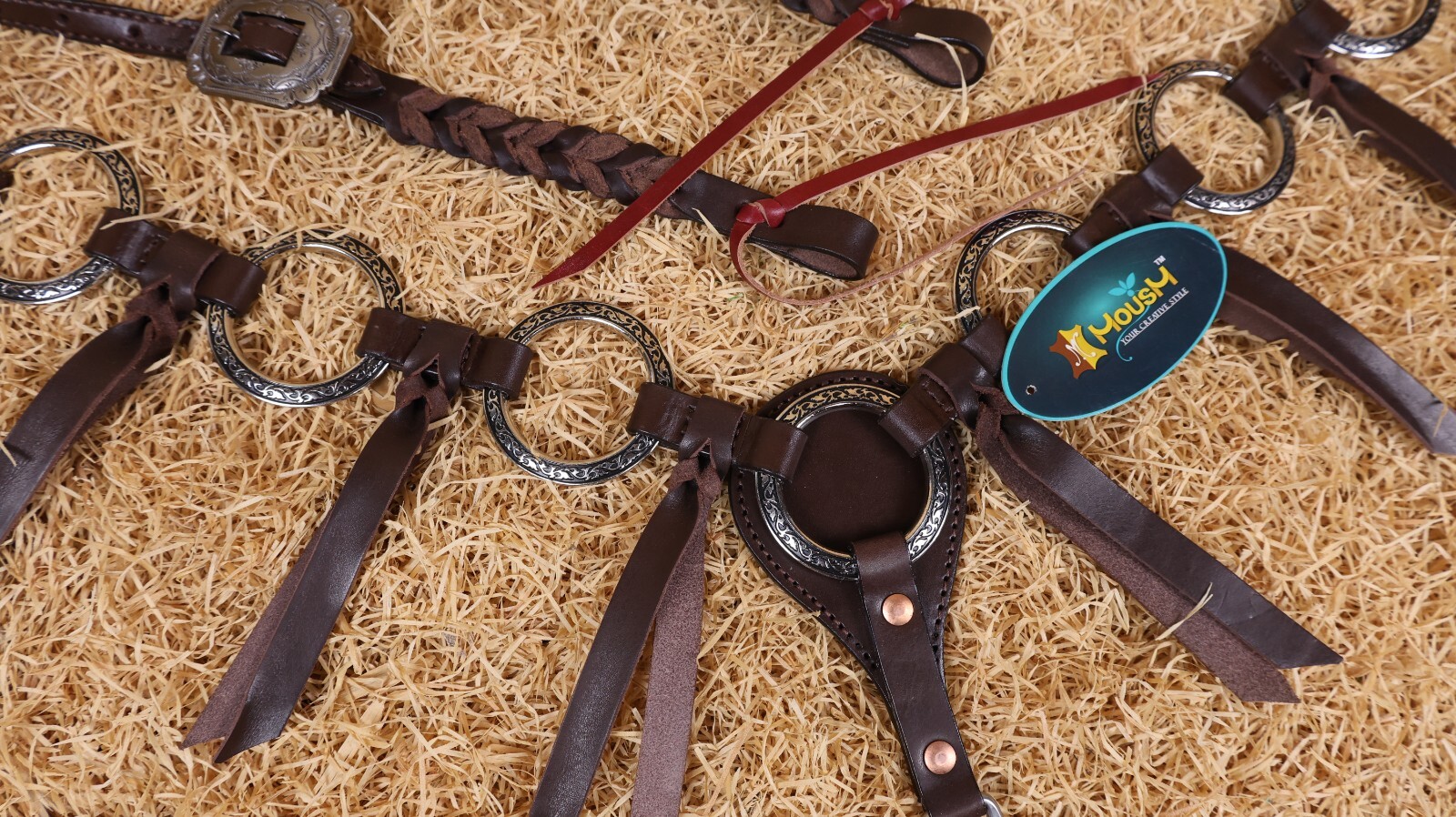 MOUSM Ring One Ear Headstall & Breast Collar Tack Set - Metallic Brown Leather