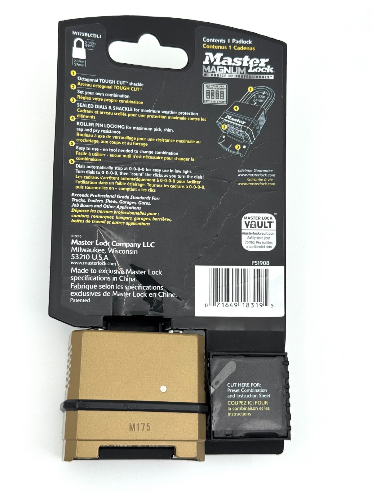 Master Lock M175BLCDLJ Heavy Duty Weatherproof Combination Padlock Resettable