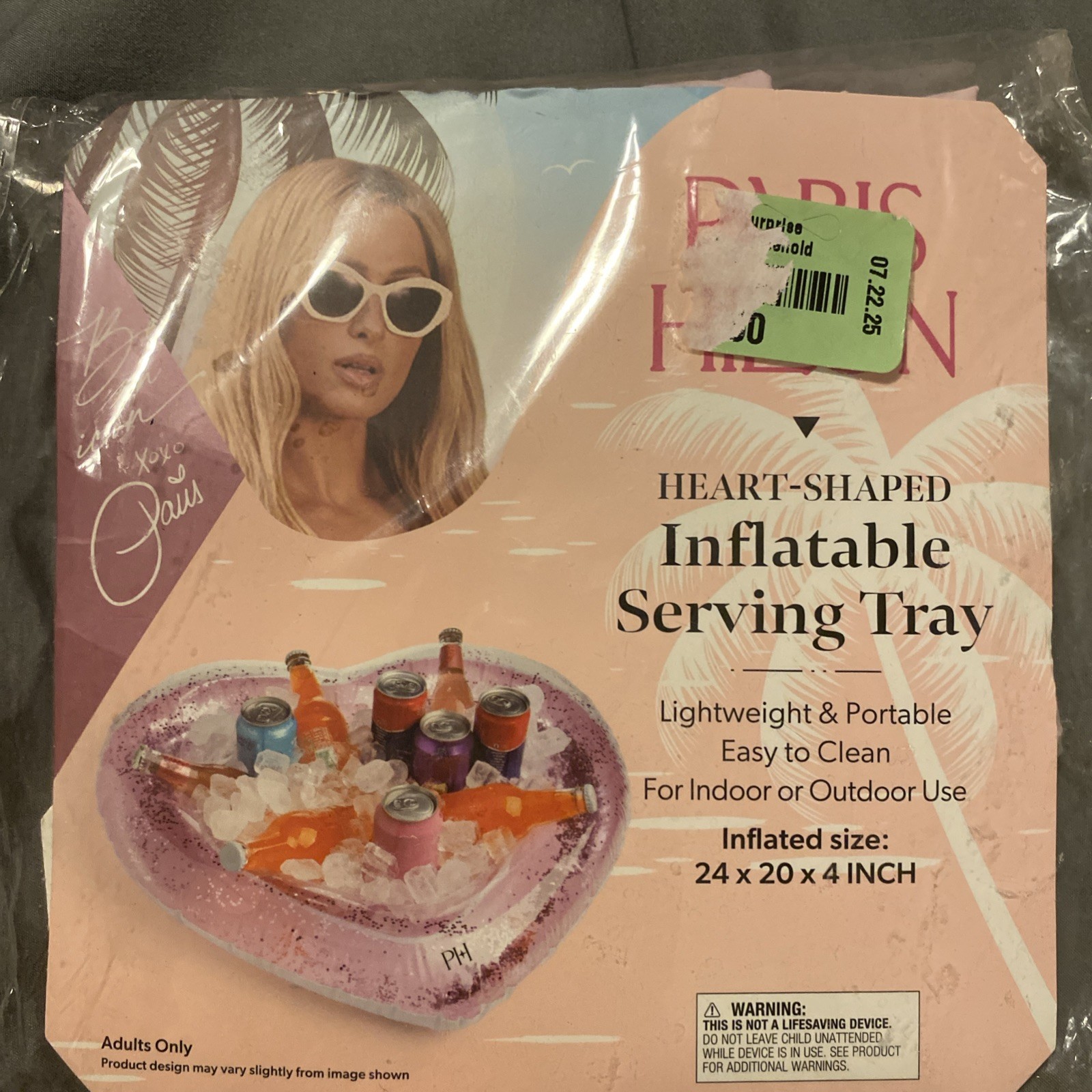 Paris Hilton Pink Inflatable Serving Tray Heart 24” X 20” 4” Buffet Party Summer