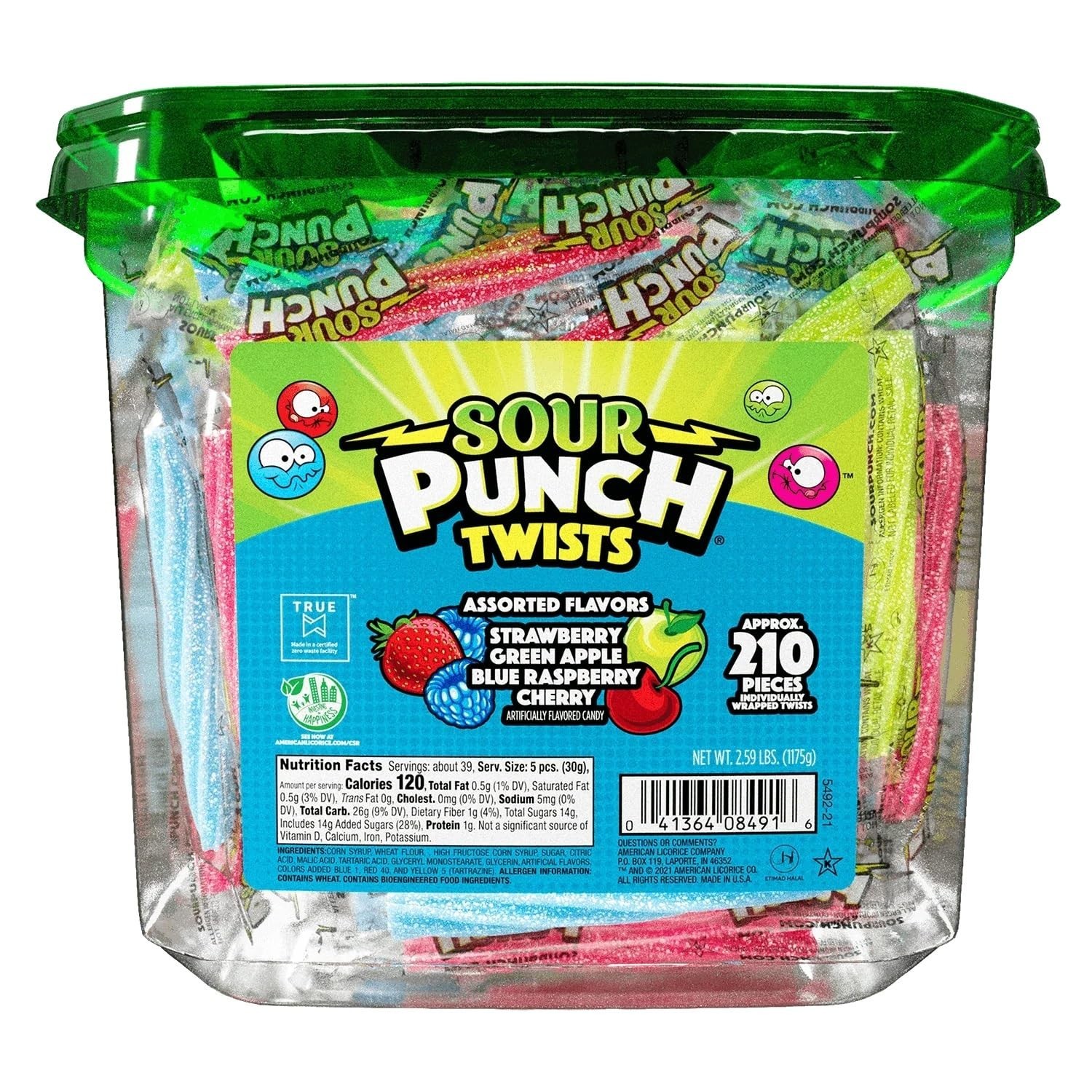 2 Pack Sour Punch Twists, Sour Candy 3 Individually Wrapped Chewy Candy, 4 Assor
