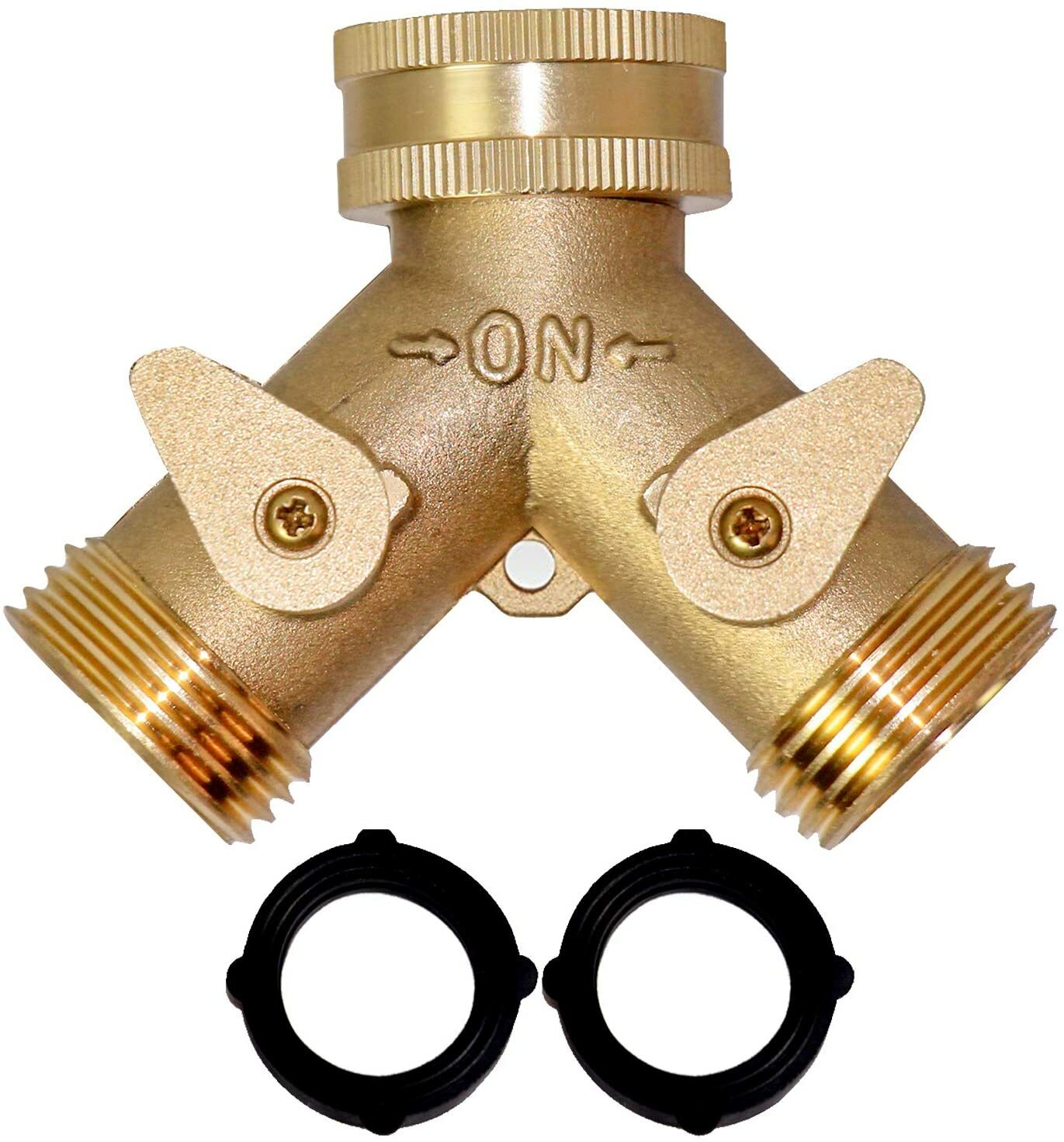 Heavy Duty Garden Water Hose All Brass Manifold 2 Way Swivel Y Splitter Shutoff