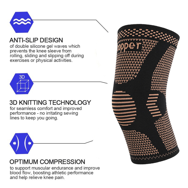 Copper Knee Brace Compression Sleeve Arthritis Joint Support Running Sports Wrap