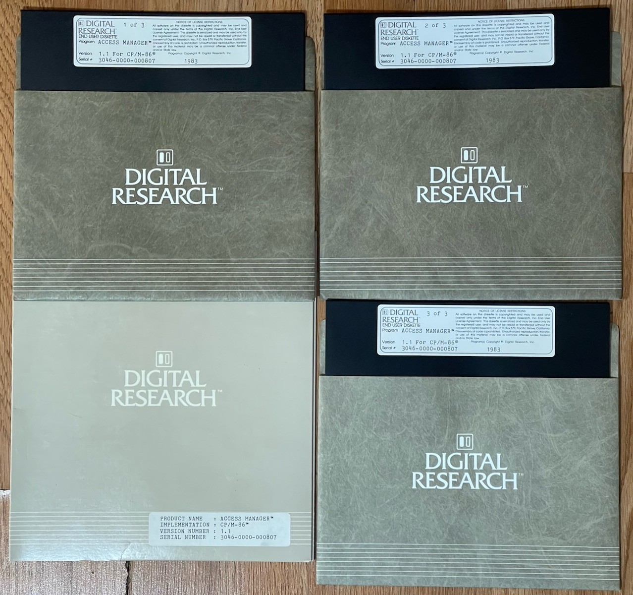 Rare Digital Research 1983 Access Manager CP/M-86 1.1 Disk Set Programmer Guide