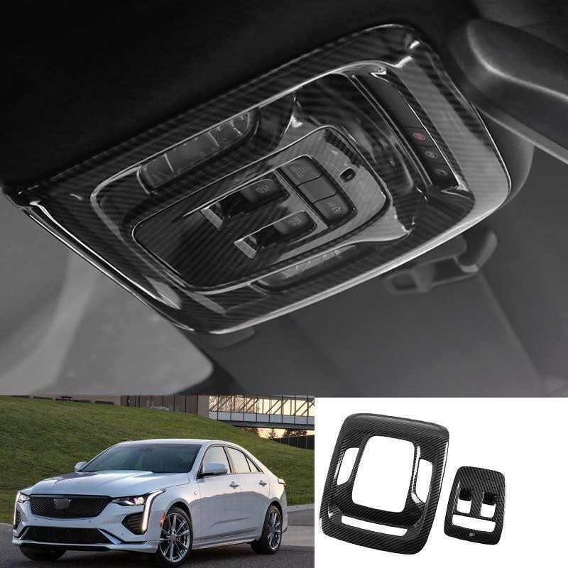 For Cadillac CT4 2020-2026 Carbon Fiber look Front Reading Light Frame Trim 2pcs