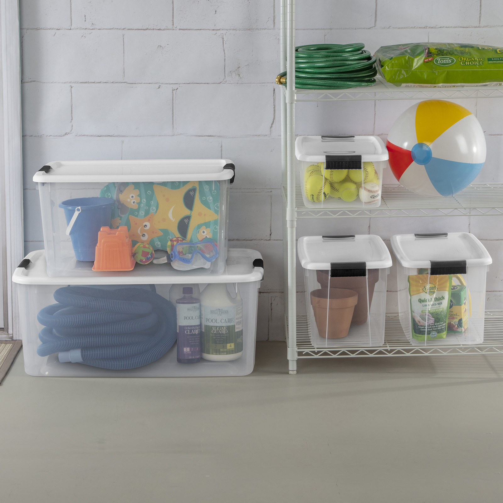 Sterilite 70 Qt Clear Plastic Stackable Storage Bin w/ White Latch Lid, 12 Pack