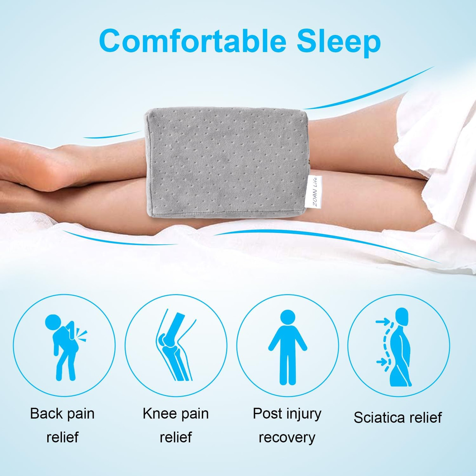 Memory Foam Knee Pillow for Side Sleeping Hip Pain Relief Leg Elevation Support