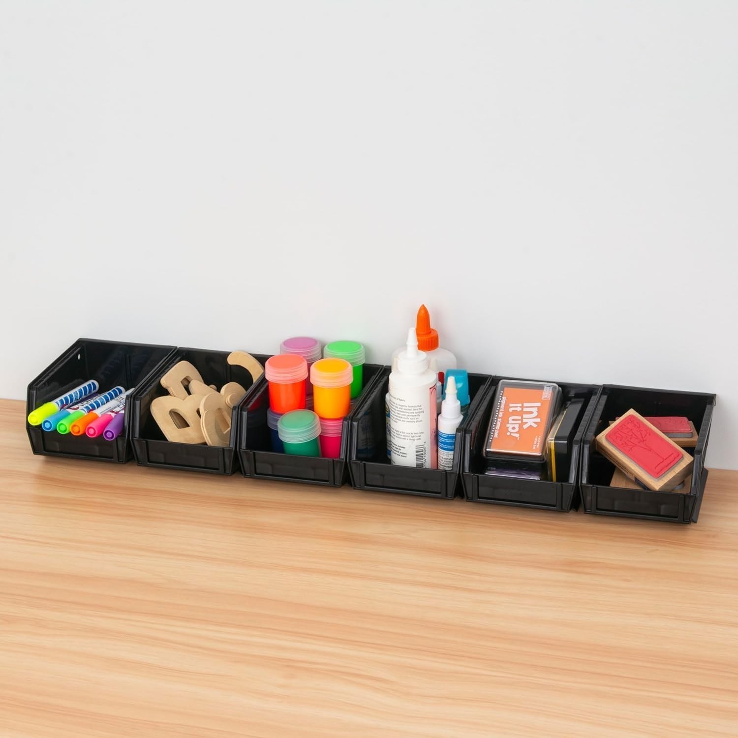 Efficient Organization with AkroBins Stackable Bins - Heavy-Duty, Black, 6-Pack
