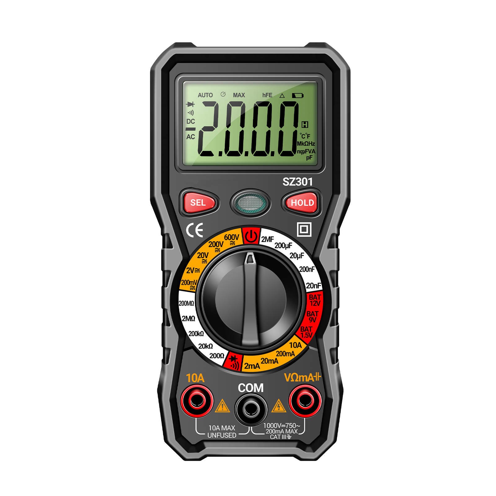 Versatile Digital Multimeter w Test Leads Measures Volt Amp Ohm Capacitance