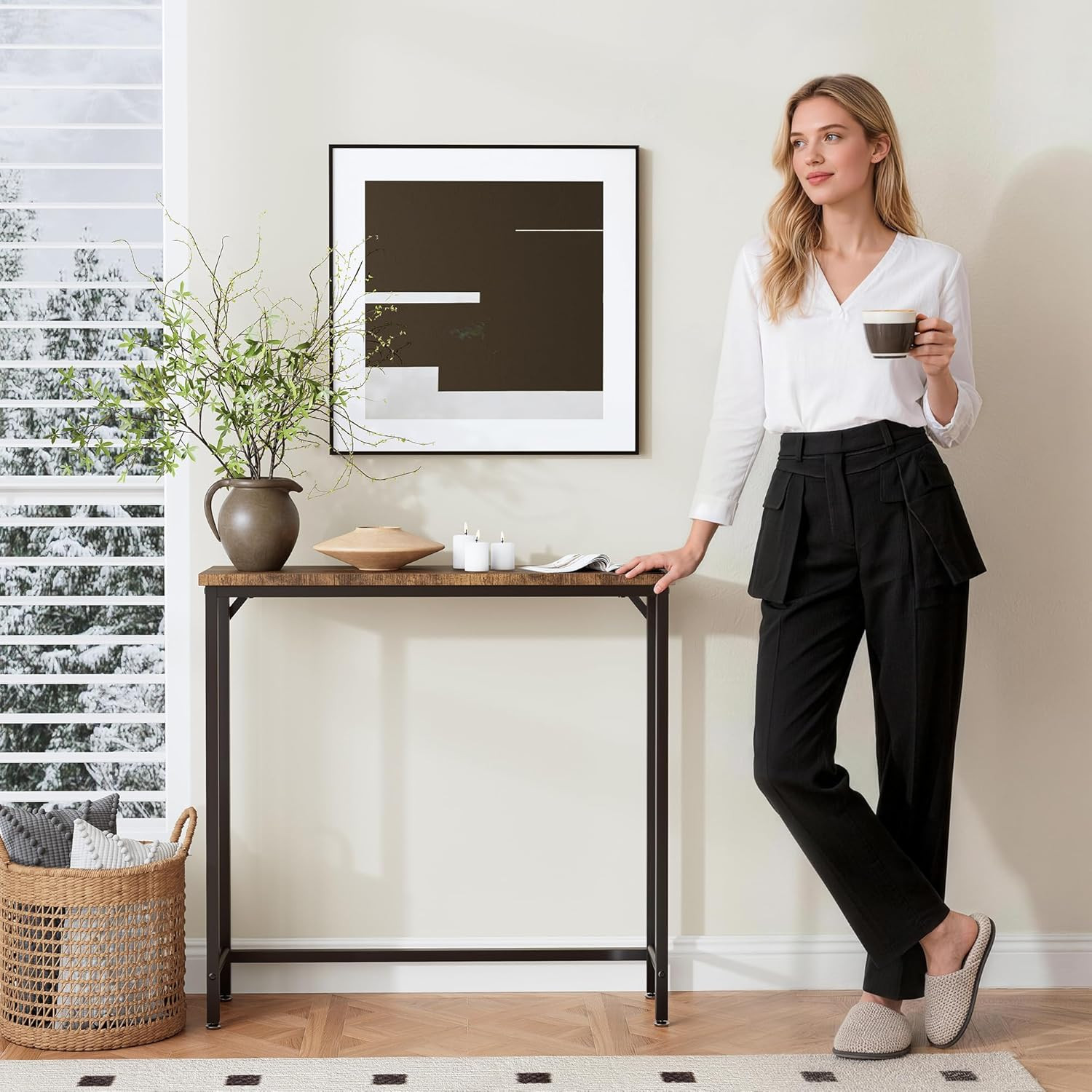 Narrow Entryway Console Table & Sofa Side Table - Industrial Hallway Table for S